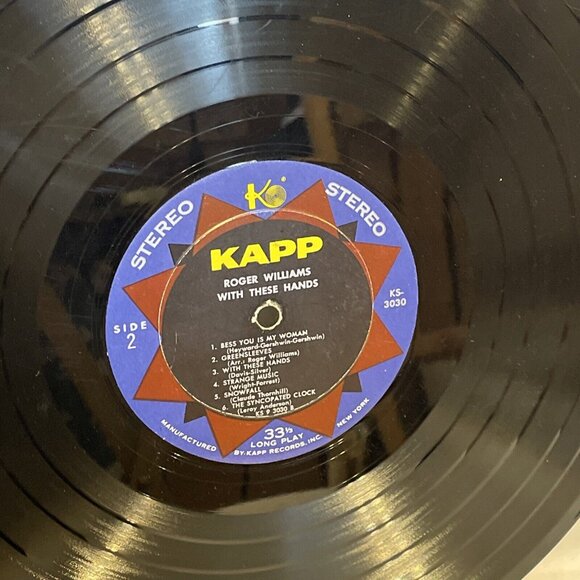 Roger Williams With These Hands (Vinyl, 1959) Kapp Records KS-3030 Good LP - Picture 10 of 12
